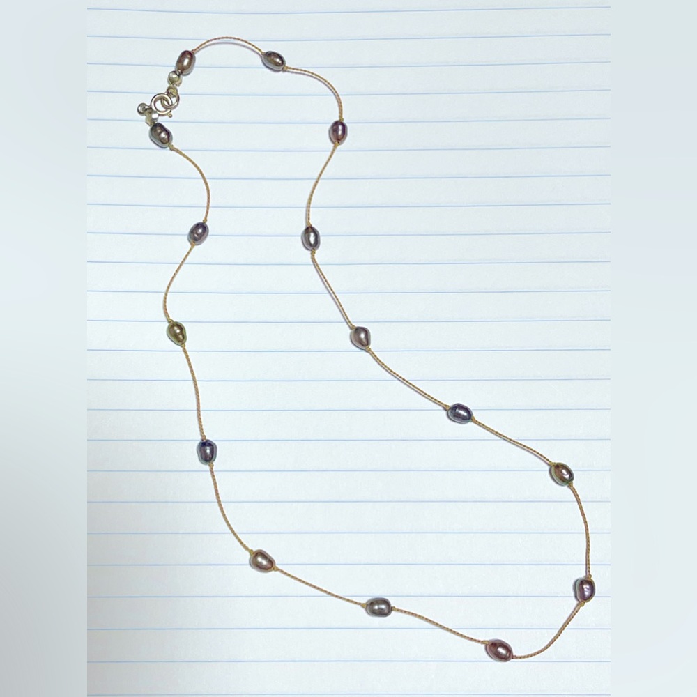 Vintage Cultured Black Freshwater Pearls - simple knotted strand - 16” long.